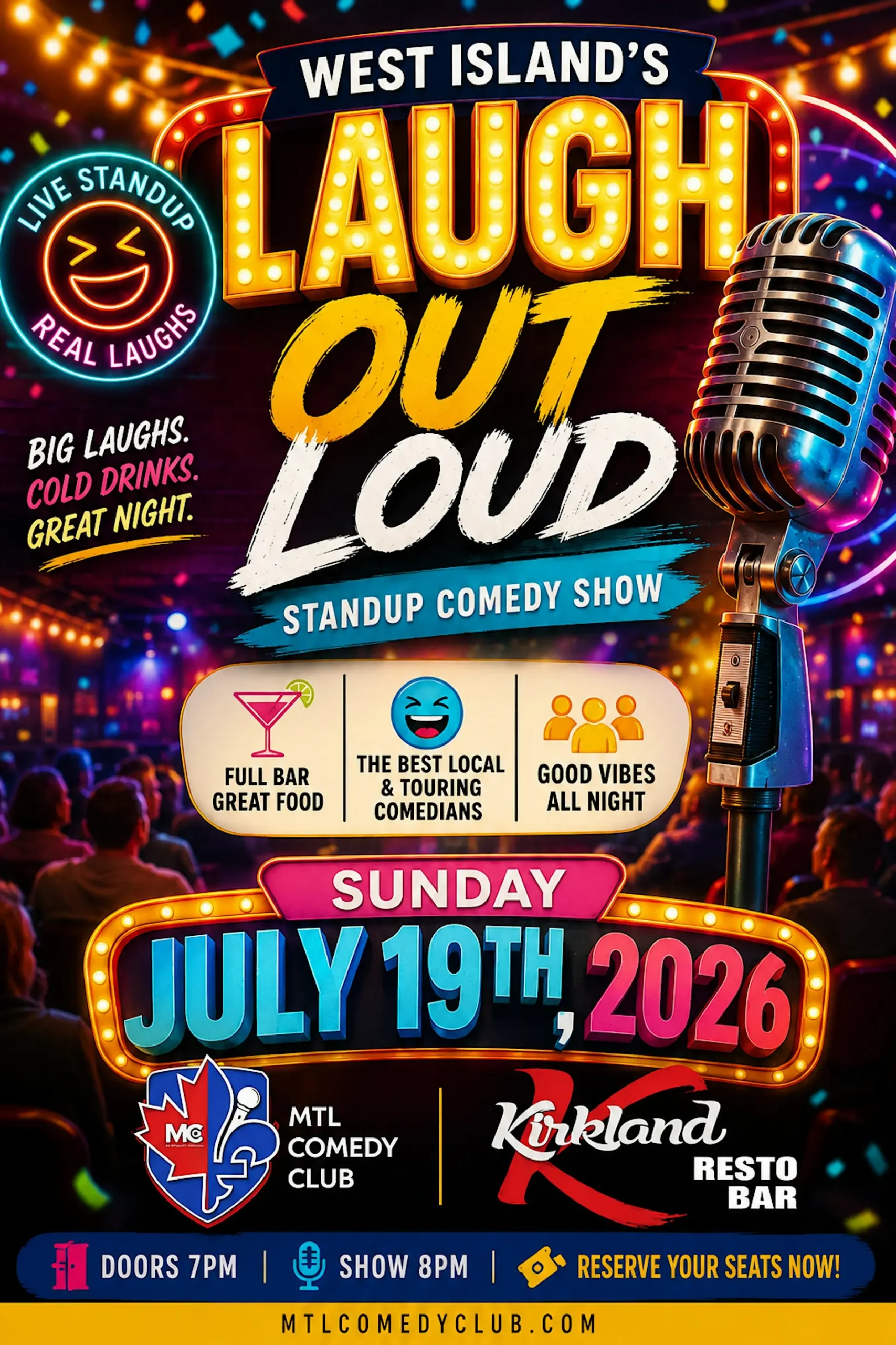 Neon comedy poster for Laugh Out Loud show